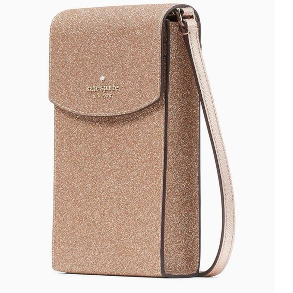 Kate Spade Tinsel North South Flap Phone Crossbody Rose Gold NWT K9393